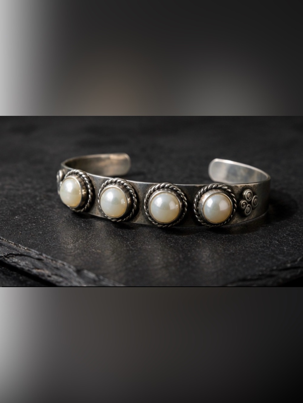 925 Sterling Silver Pearl Accent Cuff Bracelet - White Pearls